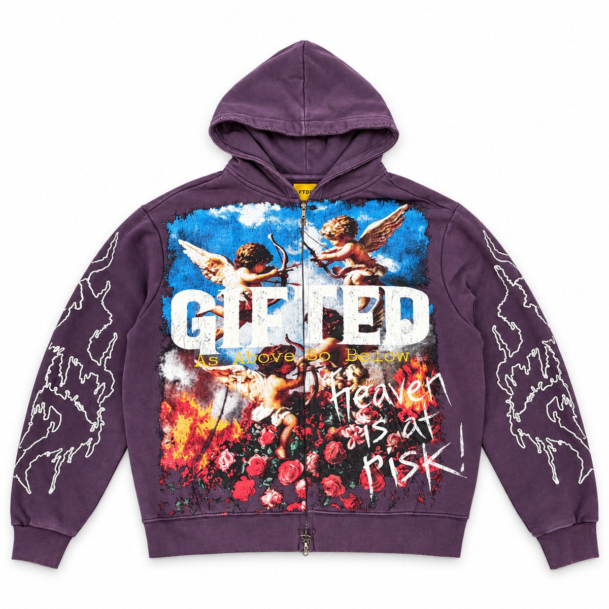 GFTD LA Heaven At Risk Purple Zip Hoodie - front view
