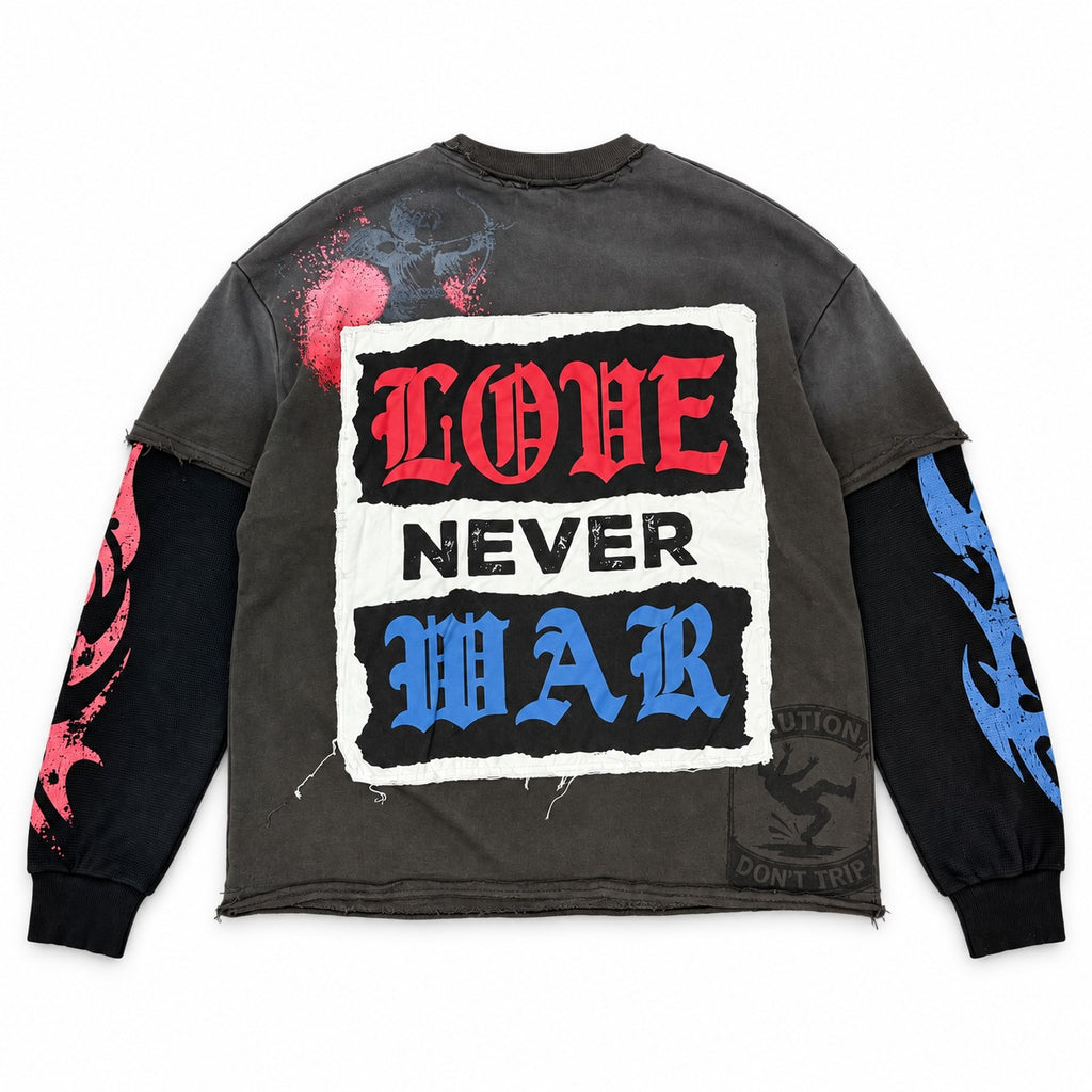 GFTD LA Love Never War Charcoal Long Sleeve Tee - back view