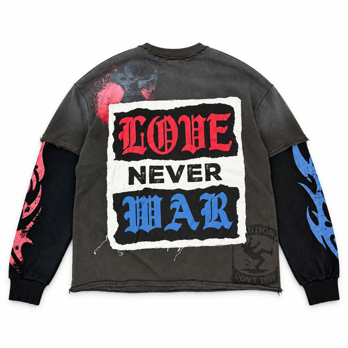 GFTD LA Love Never War Charcoal Long Sleeve Tee - back view