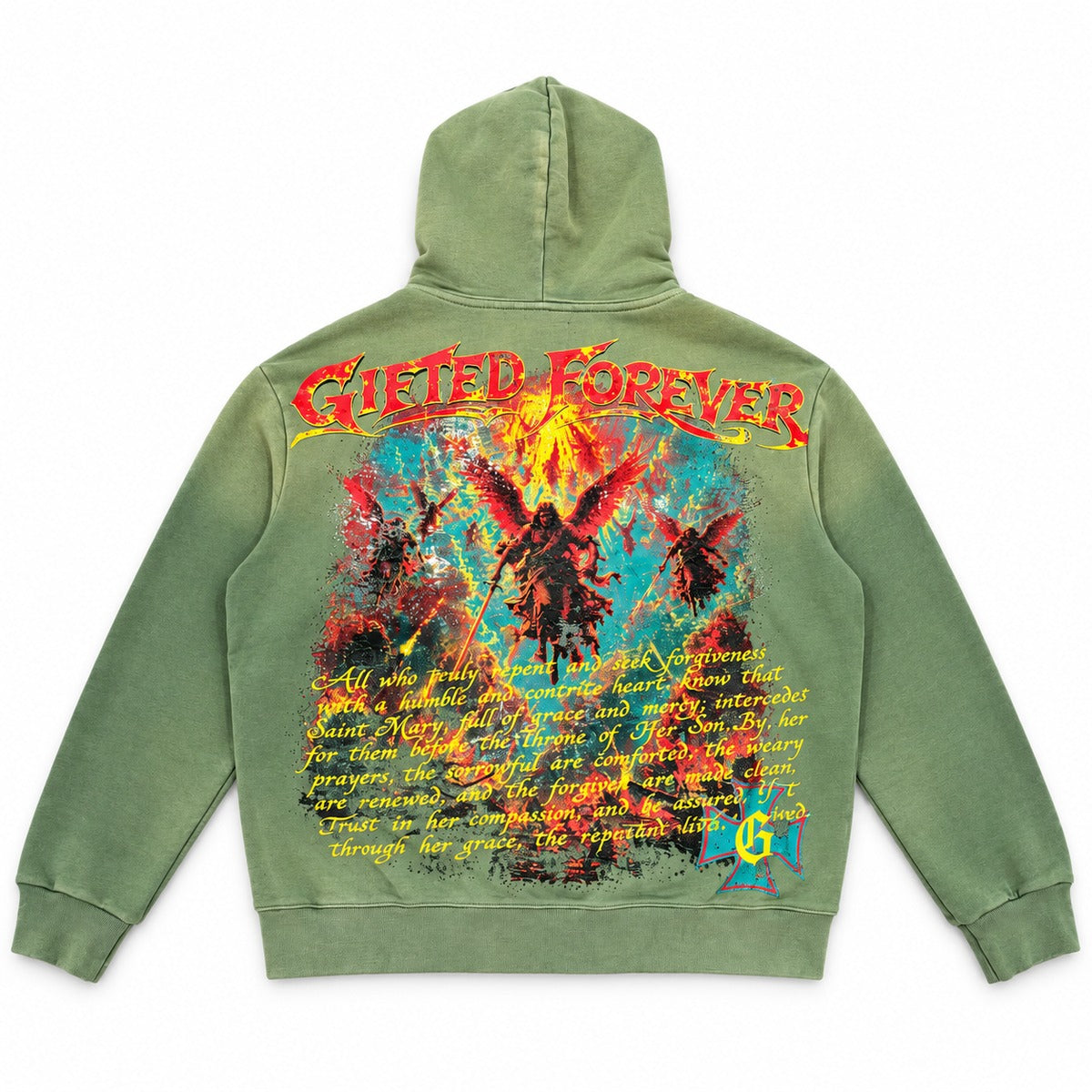 GFTD LA Saint Mary Green Zip Hoodie - back view