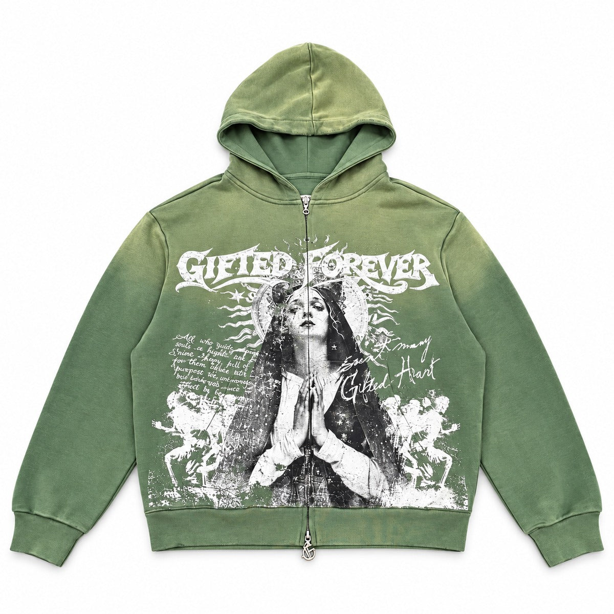 GFTD LA Saint Mary Green Zip Hoodie - front view