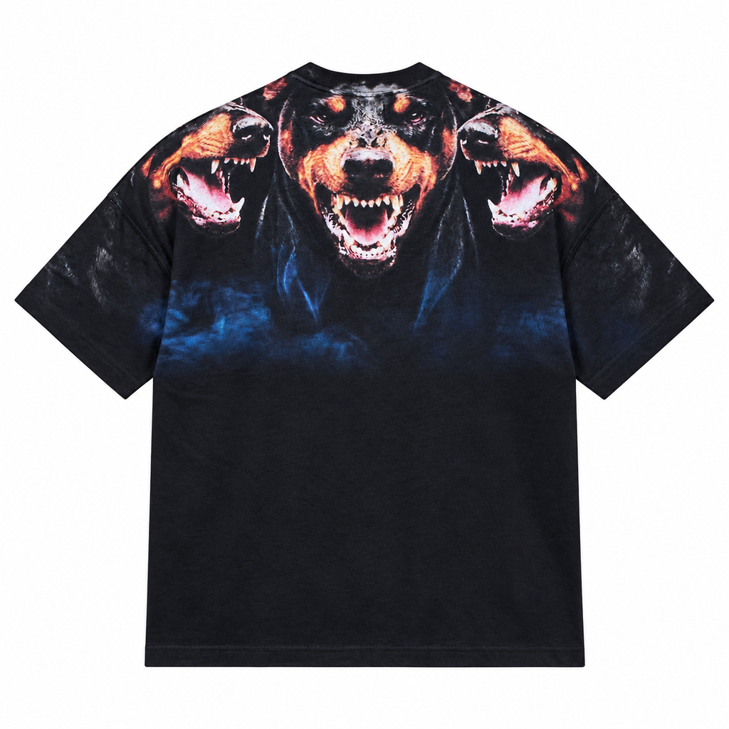 OCHO DOBERMAN black graphic T-shirt, back flat lay