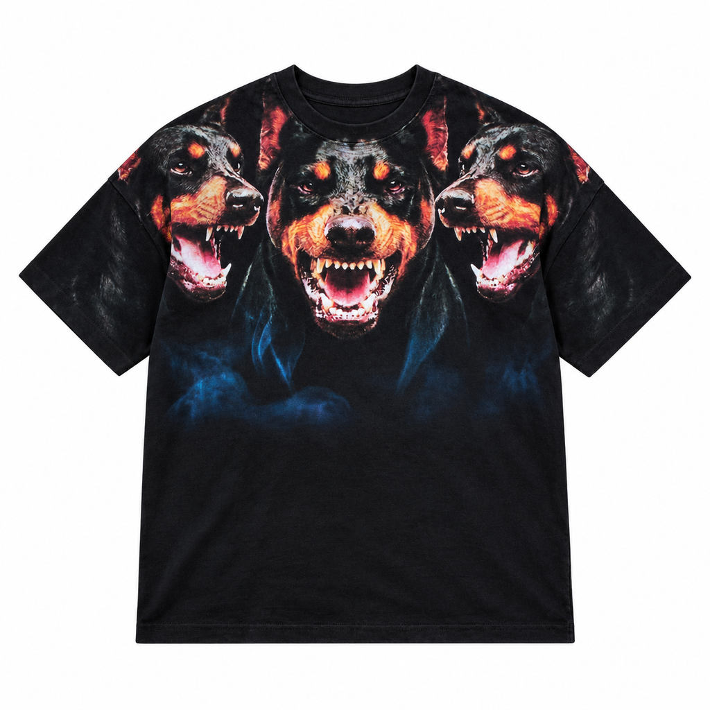 OCHO DOBERMAN black graphic T-shirt, front flat lay