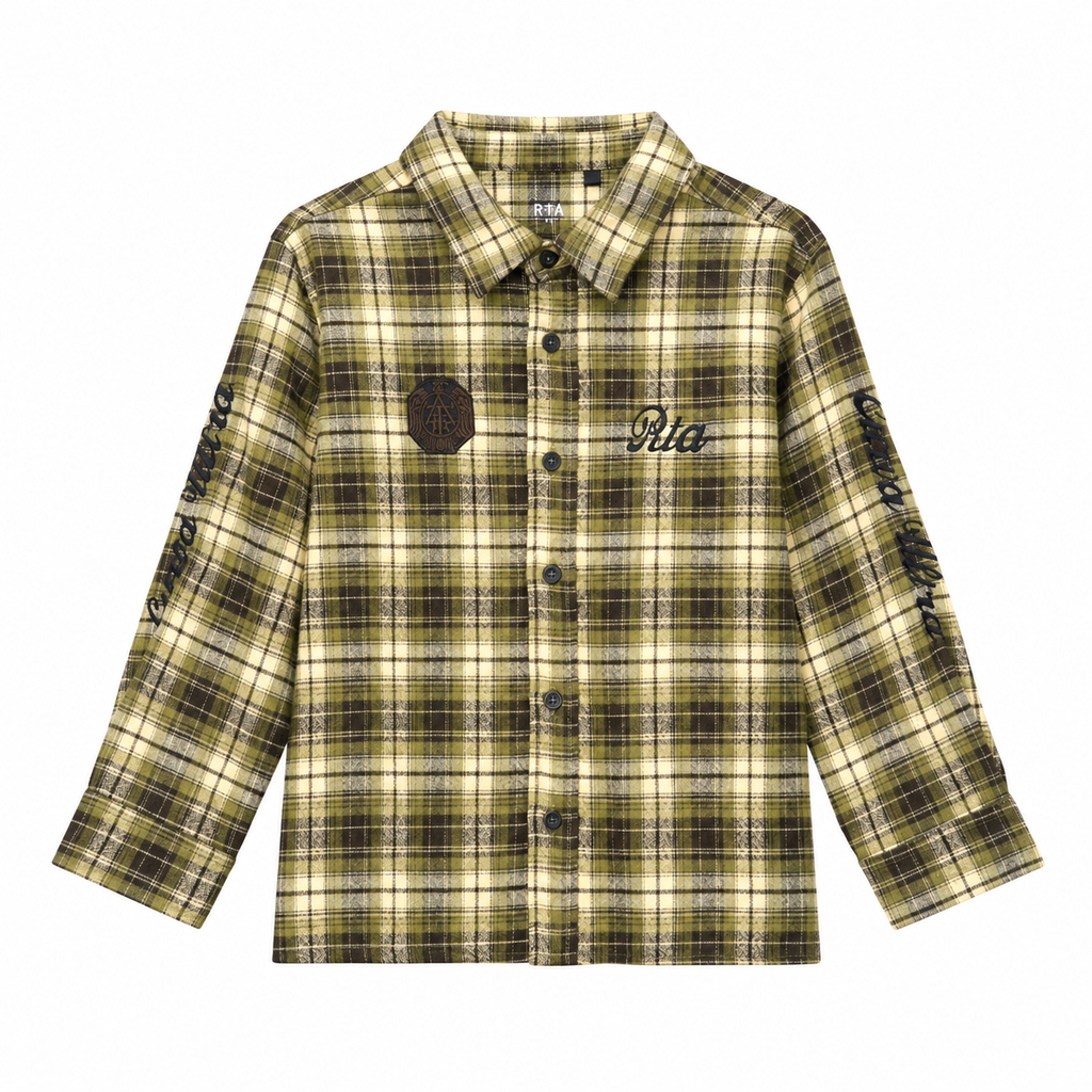 icon rta kids rane plaid button up shirt green front