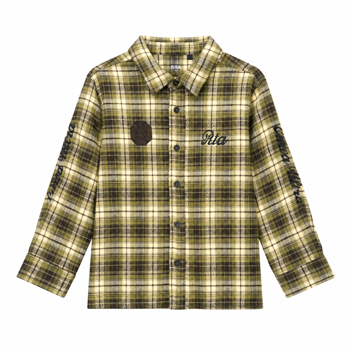 icon rta kids rane plaid button up shirt green front