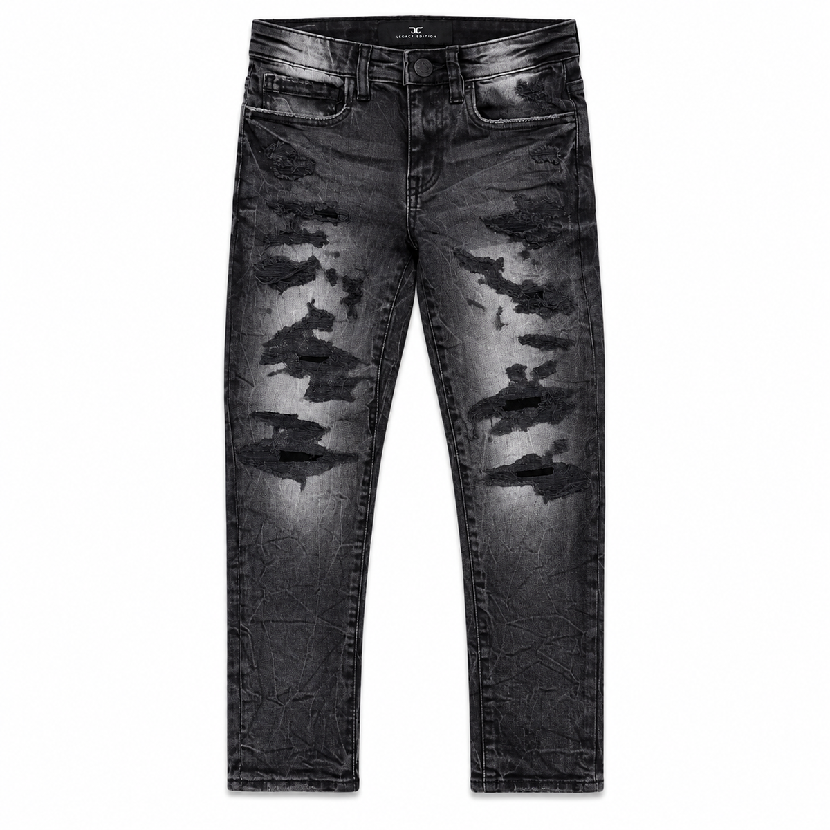 Jordan Craig kids washed black distressed jeans - front