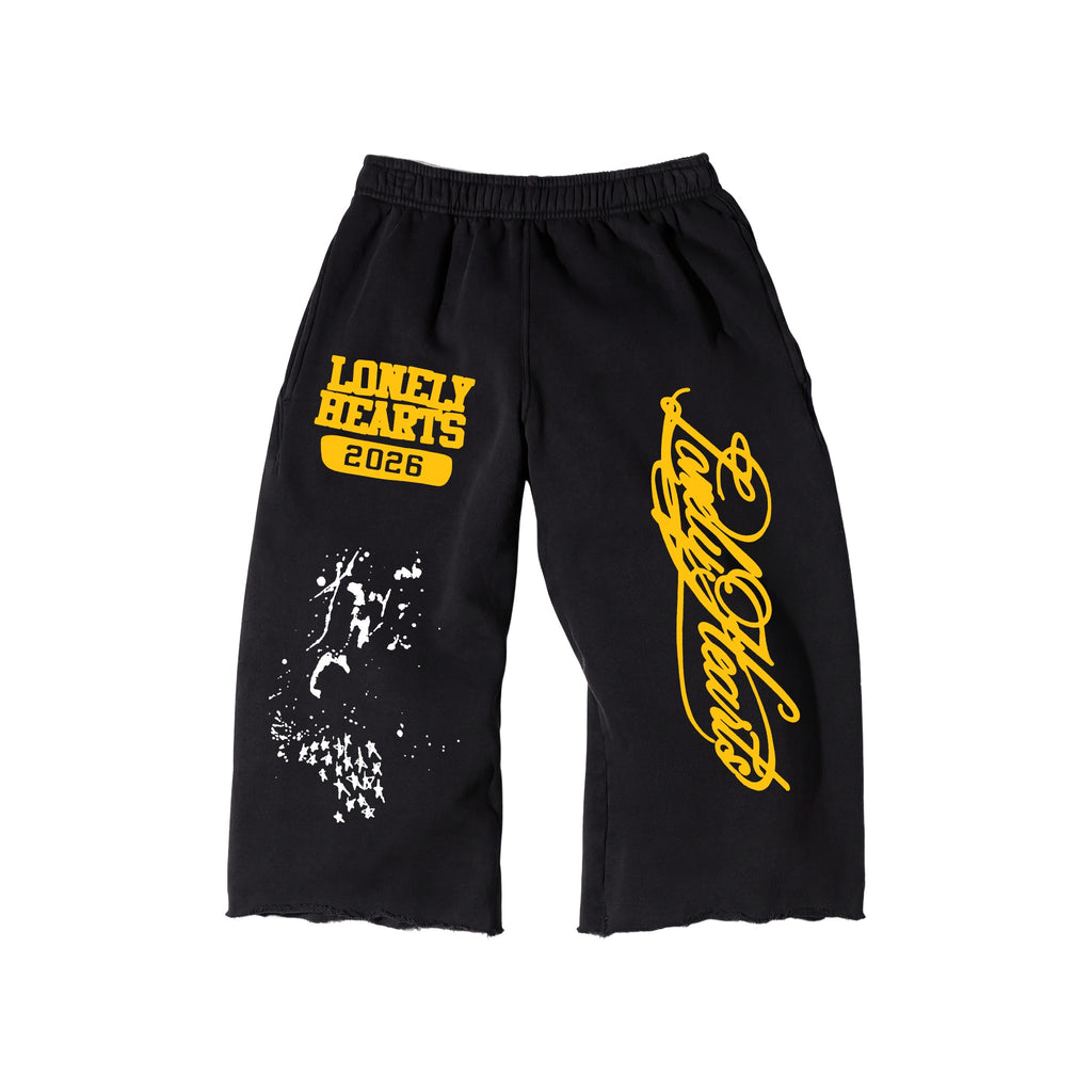 LONELY HEARTS CLUB LONELY HEARTS PREMIUM LONG SHORTS - BLACK - Front flat lay
