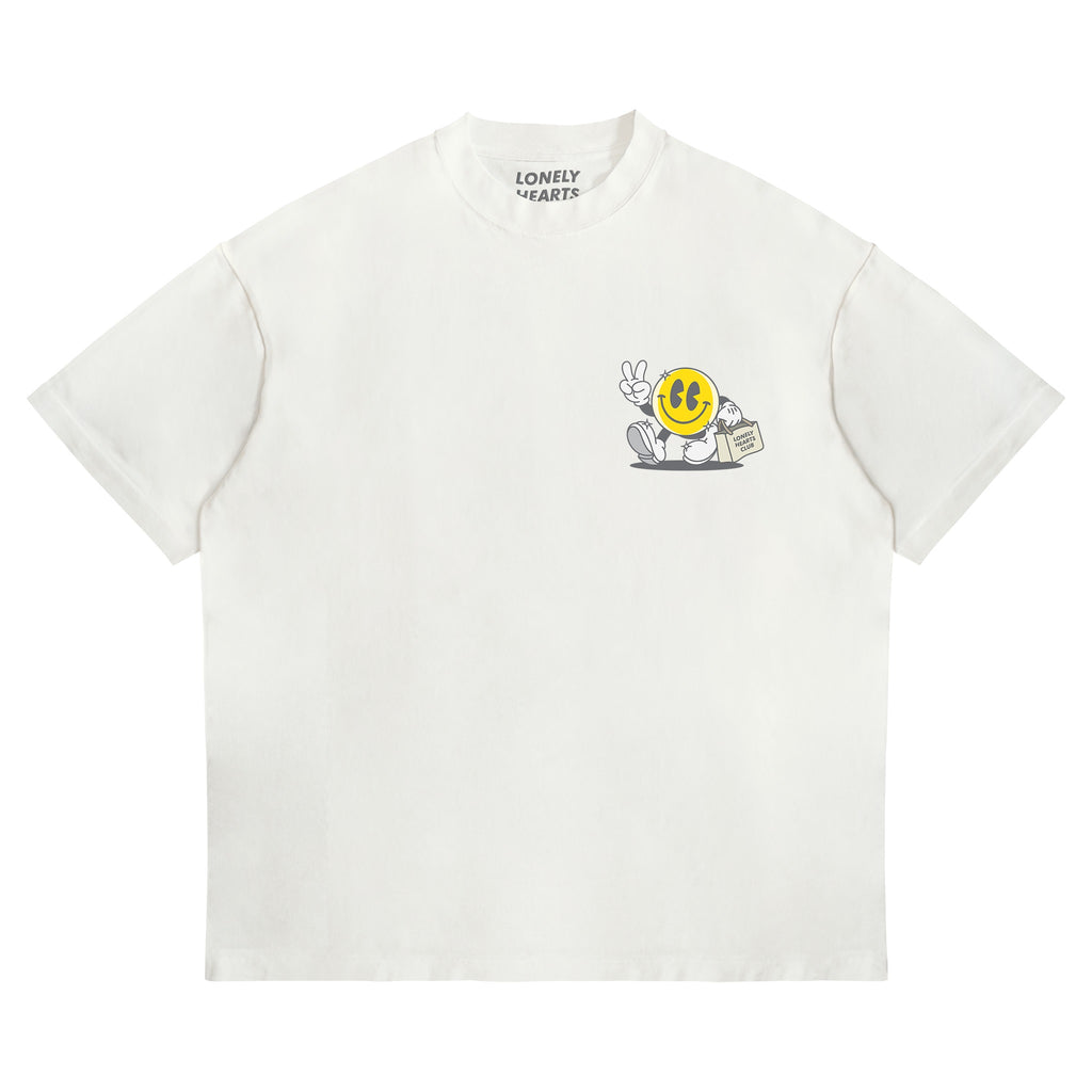 LONELY HEARTS CLUB SELLING STYLES WHILE SERVING SMILES PREMIUM T-SHIRT - OFF-WHITE - Front flat lay