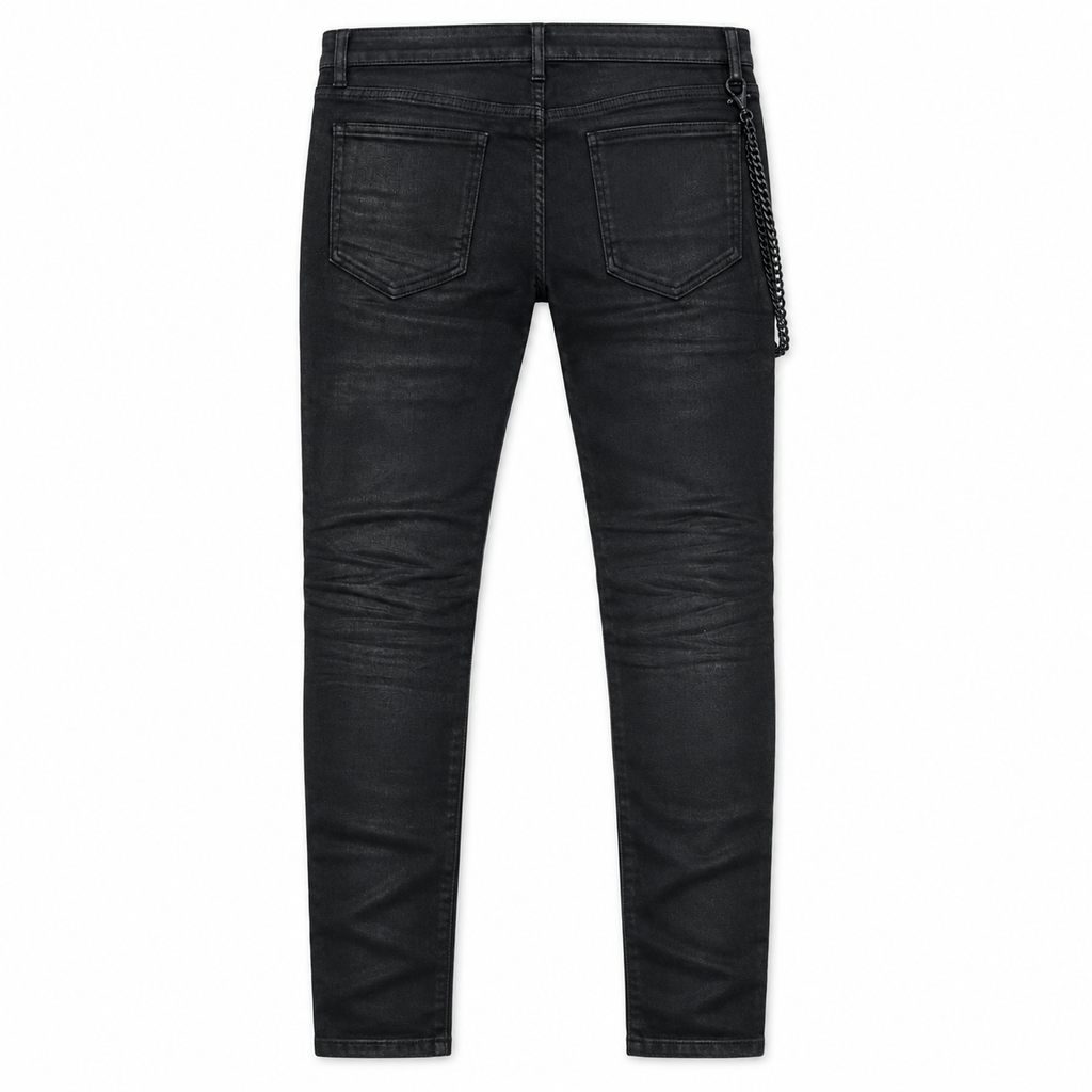 MIDNIGHT BLACK | ONYX WAX SKINNY JEANS, back flat lay