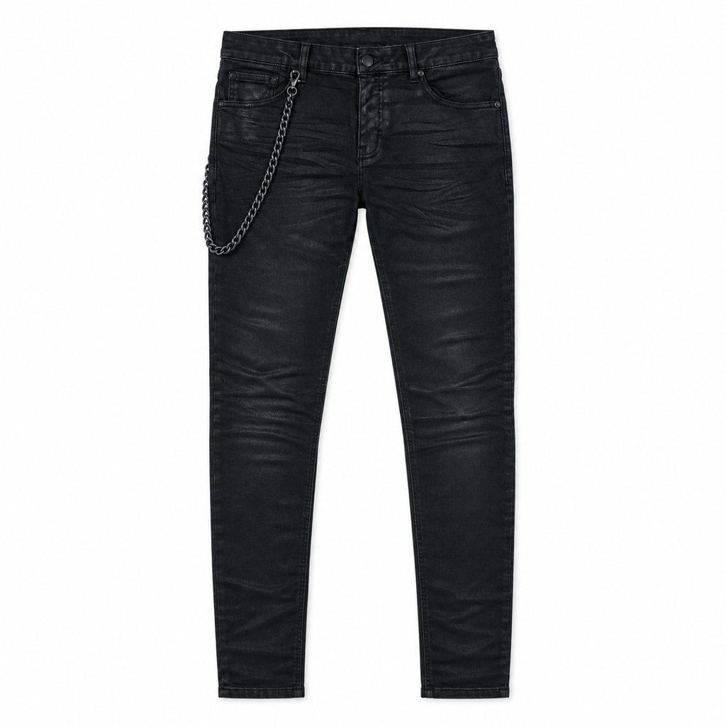 MIDNIGHT BLACK | ONYX WAX SKINNY JEANS, front flat lay