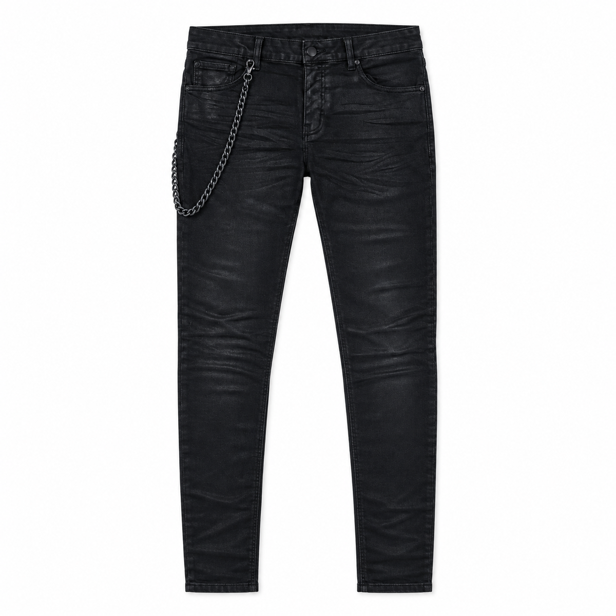 MIDNIGHT BLACK | ONYX WAX SKINNY JEANS, front flat lay