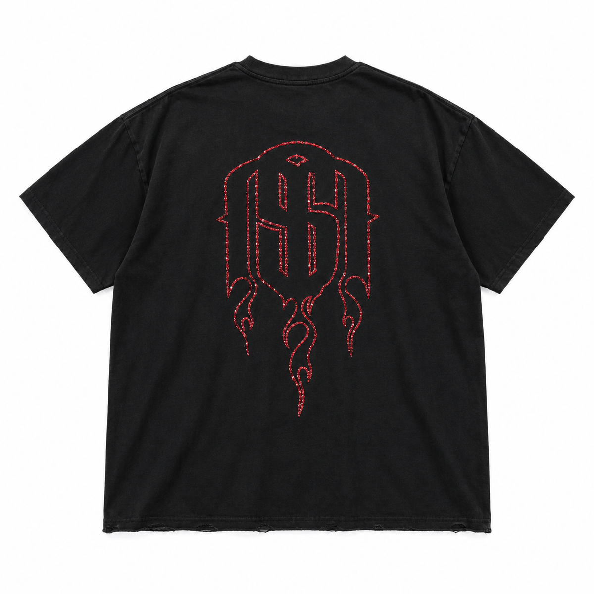 MAISON SAIKO | FACE OF THE MADONA TEE - BLACK WHIT WASH - back flat lay