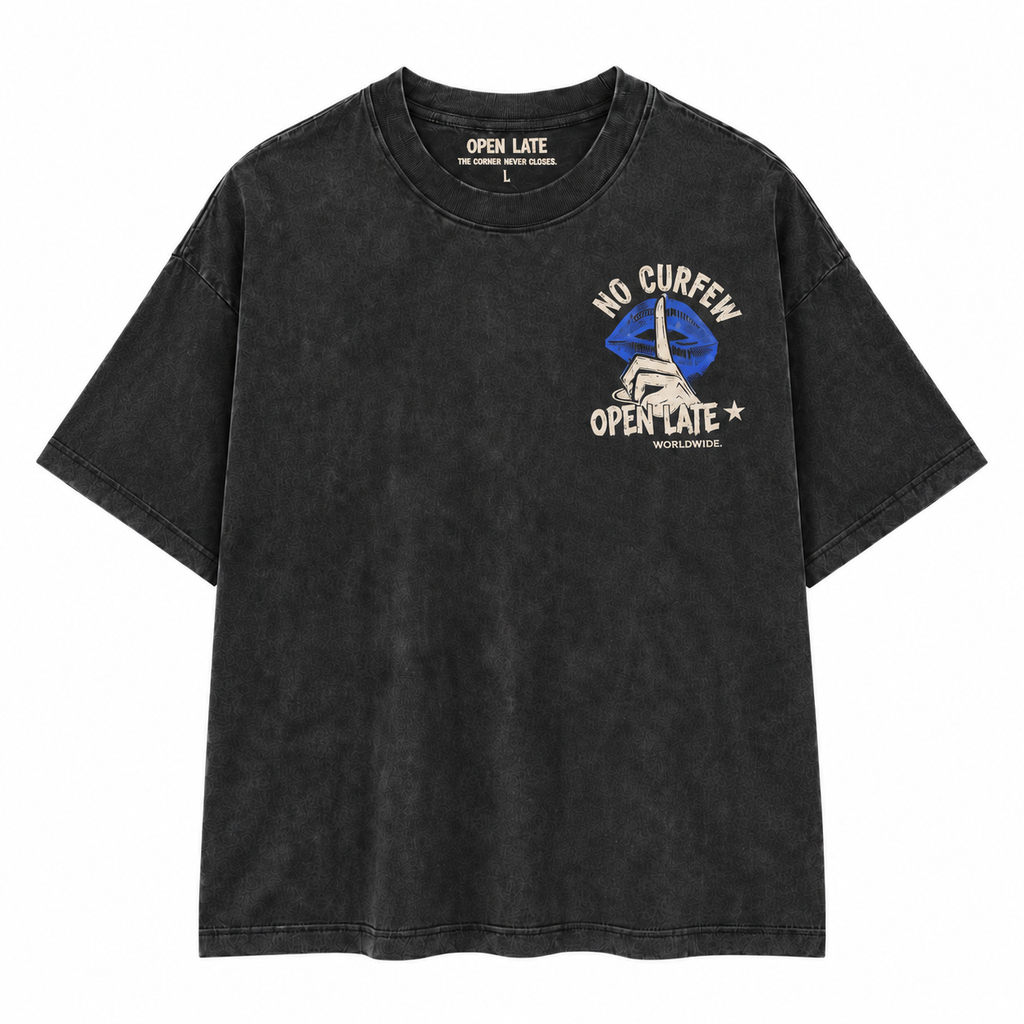 NO CURFEW | BUILT IN SILENCE TEE - VINTAGE BLACK - front flat lay