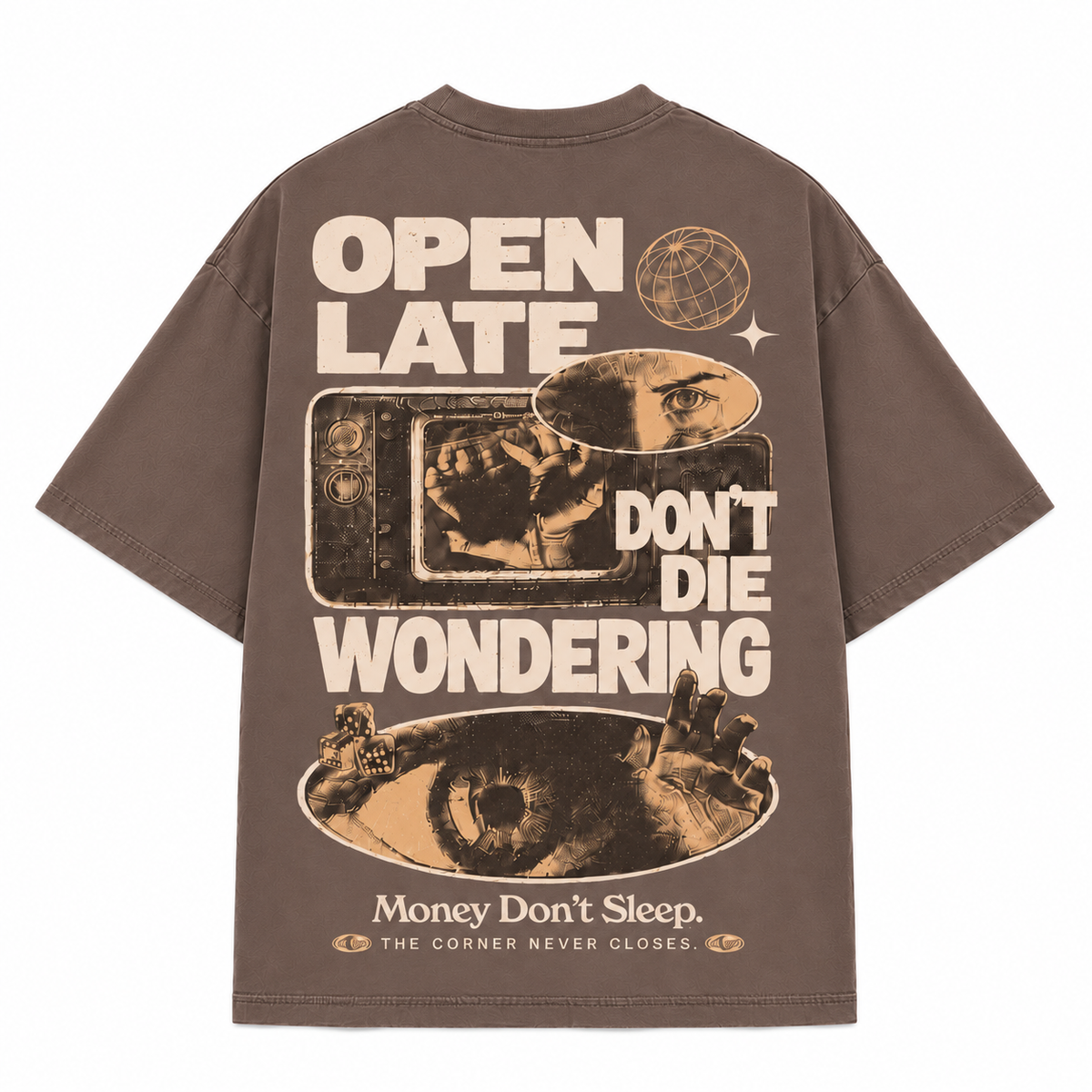 NO CURFEW | DON’T DIE WONDERING TEE - LATTE - back flat lay