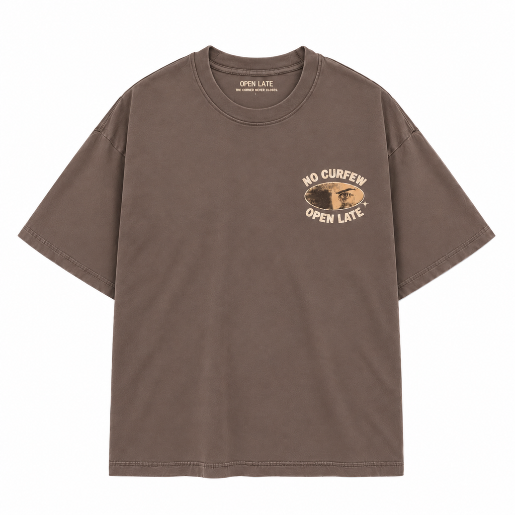 NO CURFEW | DON’T DIE WONDERING TEE - LATTE - front flat lay