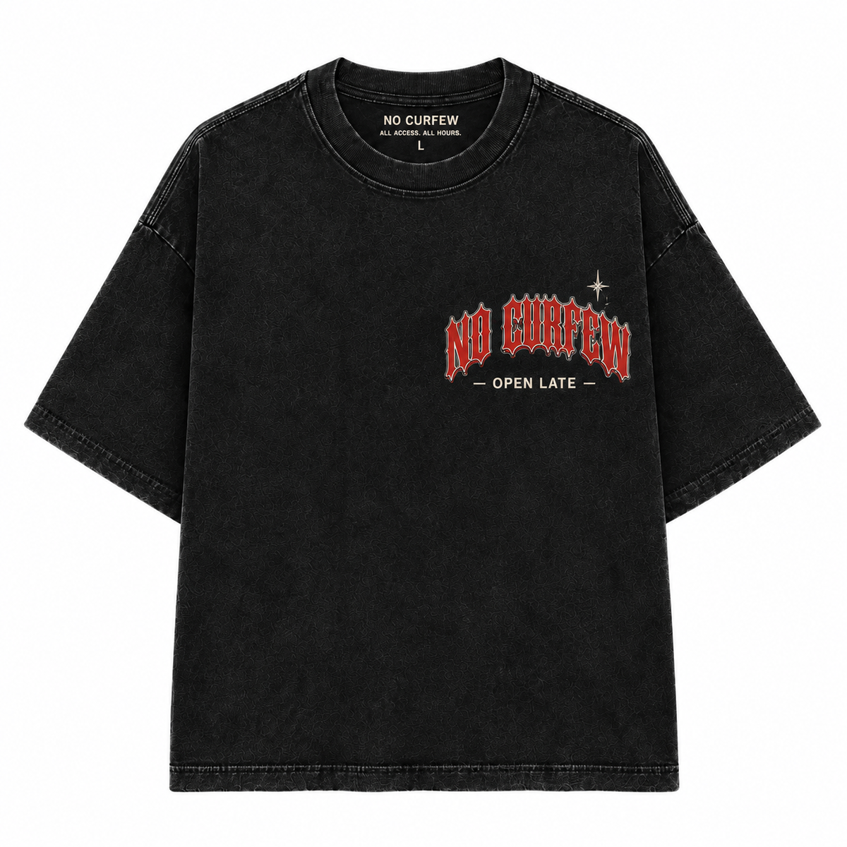 NO CURFEW | GET RICH TEE - VINTAGE BLACK - front flat lay