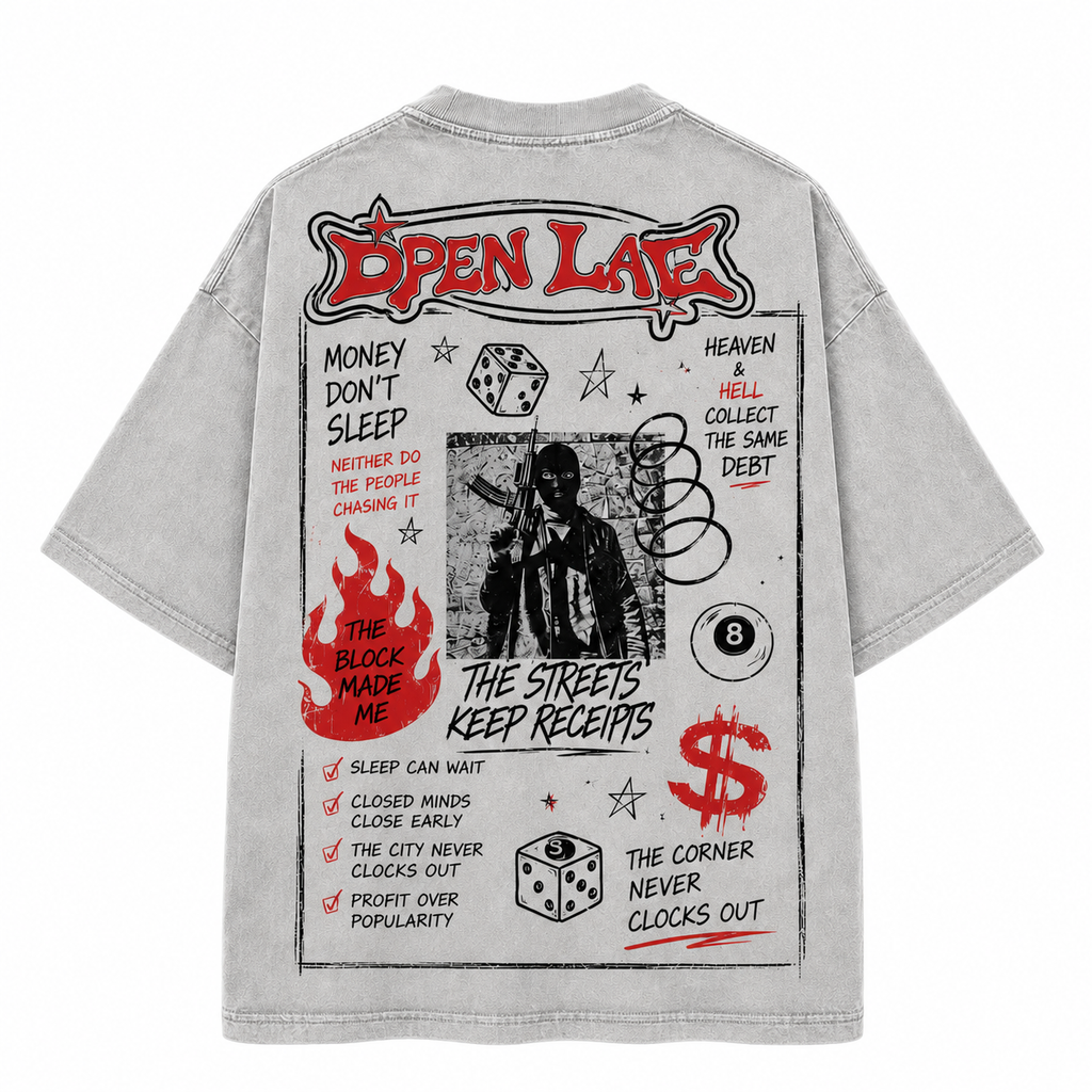 NO CURFEW | MONEY DON’T SLEEP TEE - STONE - back flat lay
