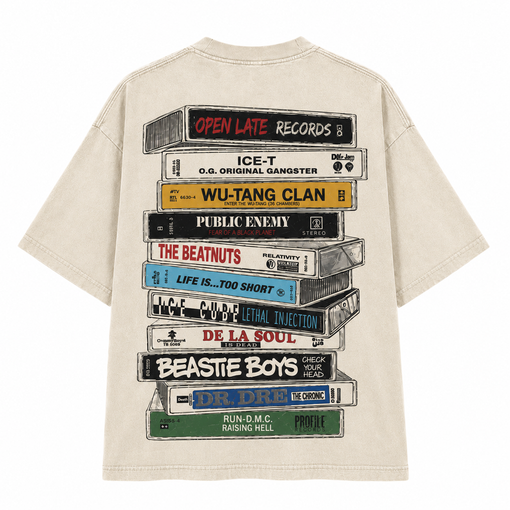 NO CURFEW | OPEN LATE RECORDS TEE - BONE - back flat lay
