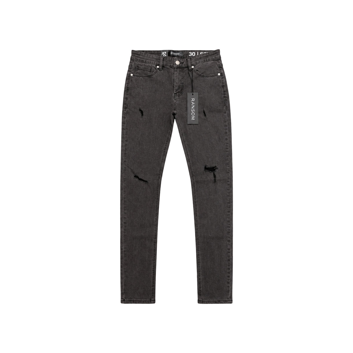 Ransom Charcoal Wash Distressed Skinny Jeans men's jeans flat lay
