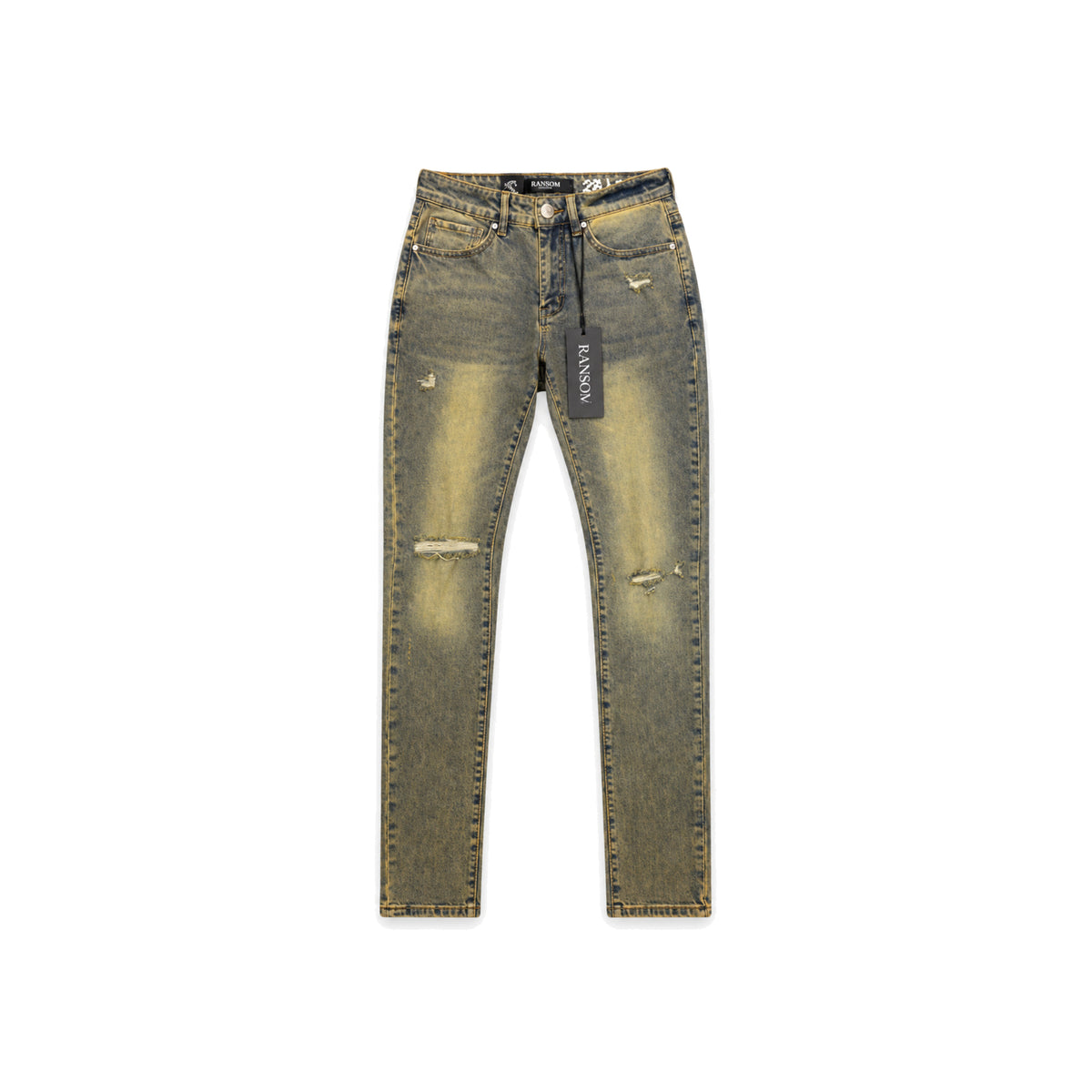 Ransom Wheat Rip Skinny Jeans men's jeans flat lay