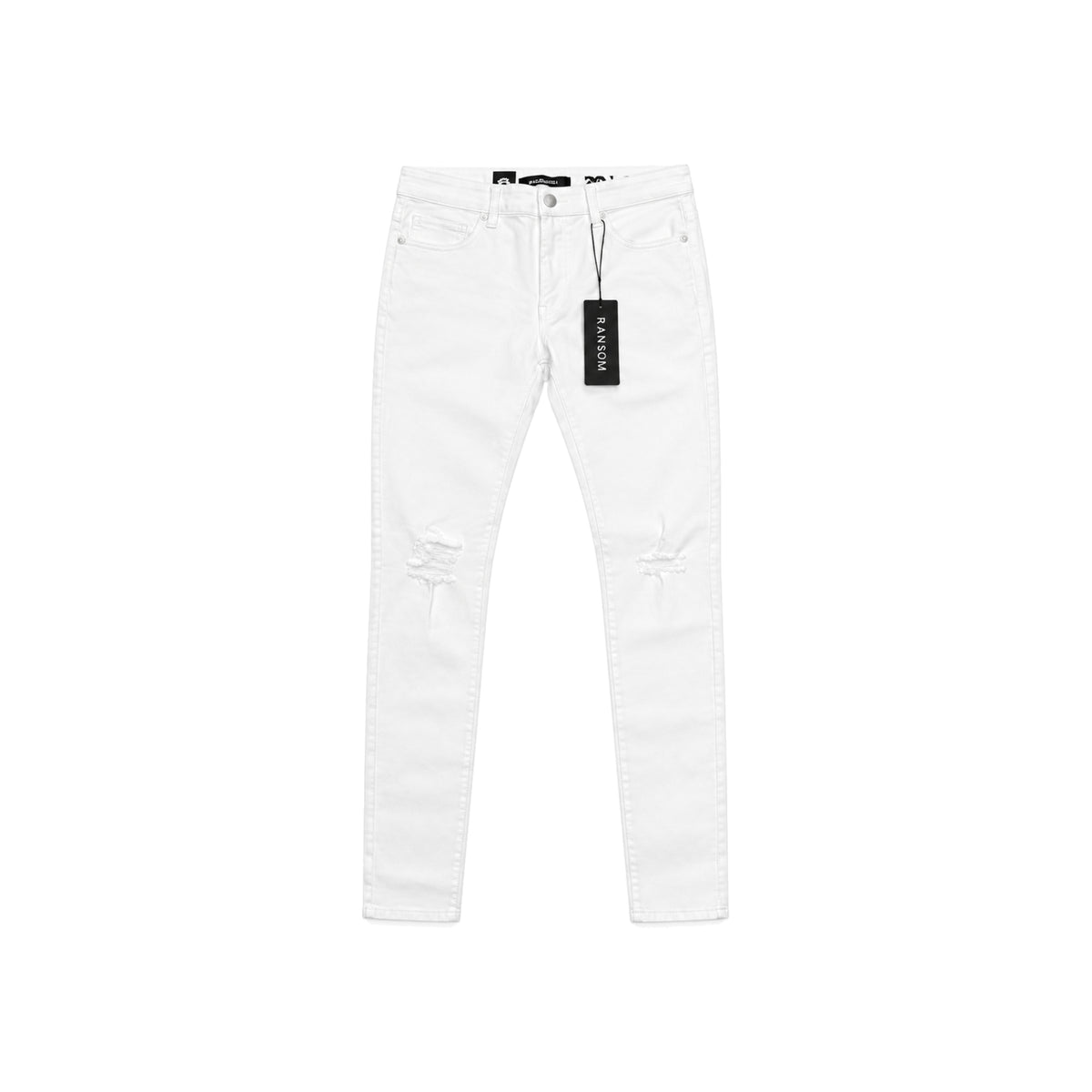 Ransom Pure White Distressed Skinny Jeans men's jeans flat lay
