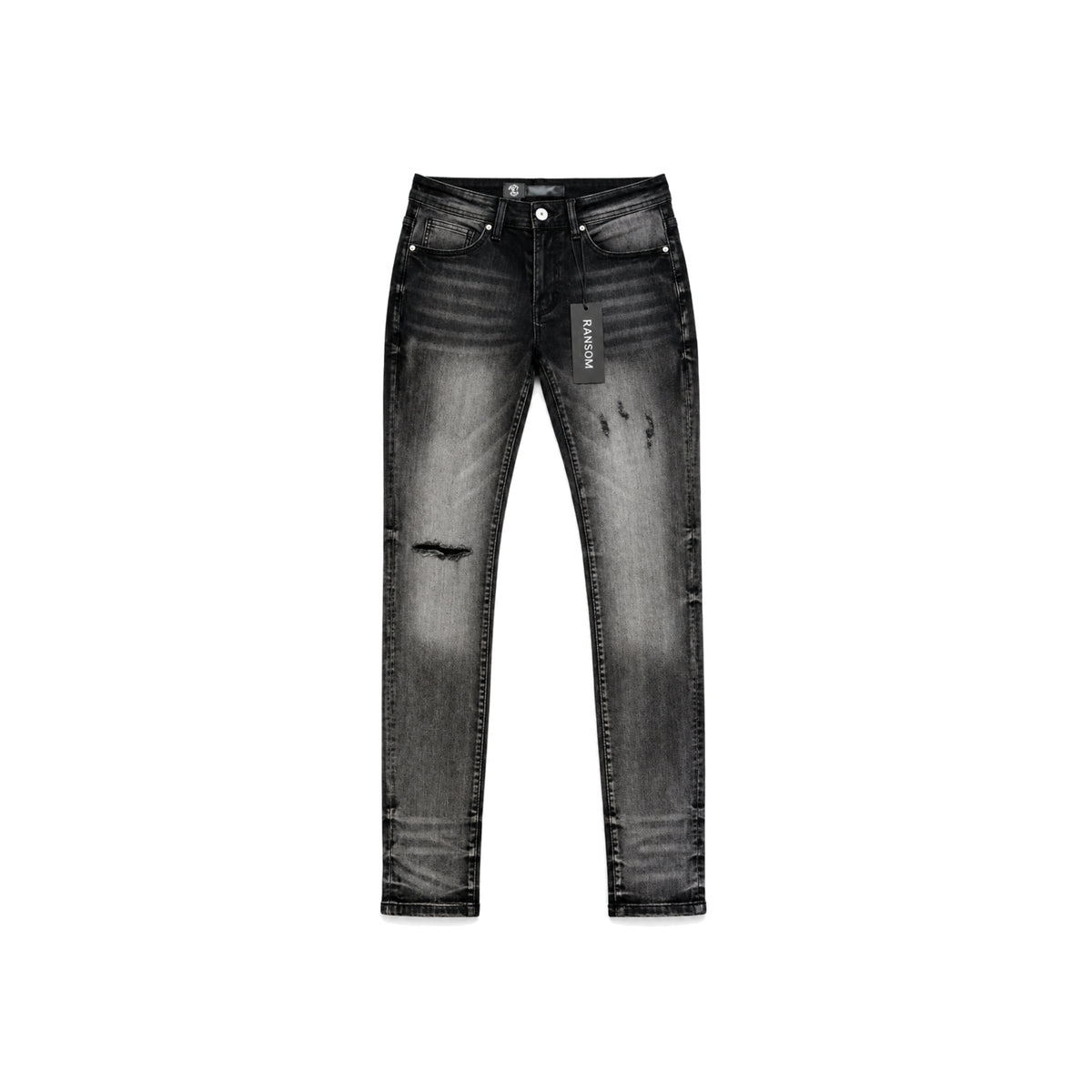 Ransom Smoke Rise Rip Skinny Jeans men's jeans flat lay