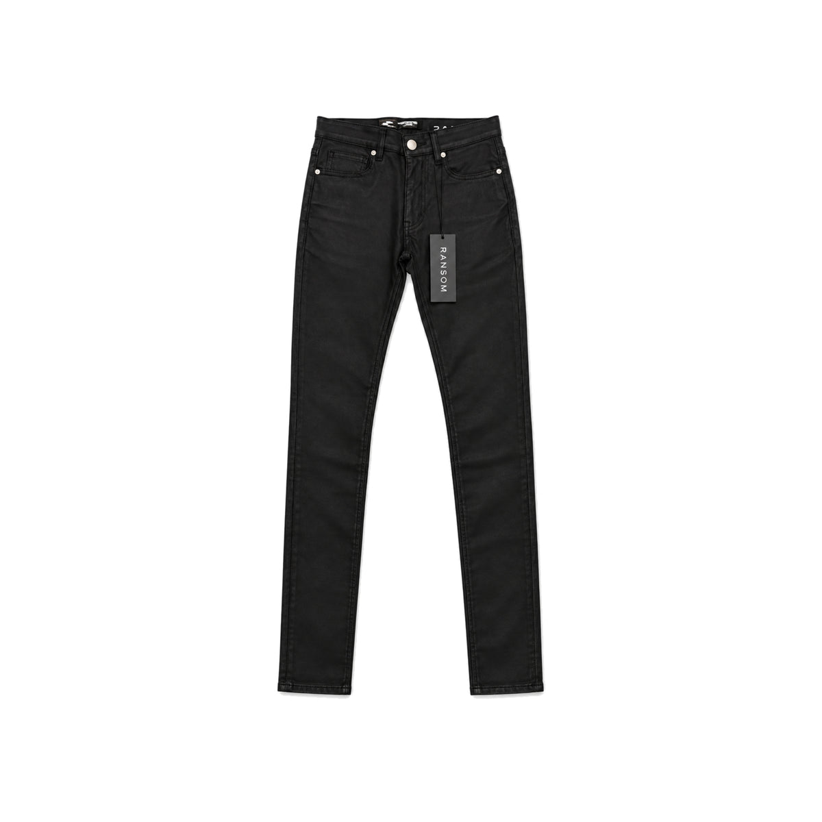 Ransom Black Wax Skinny Jeans men's jeans flat lay
