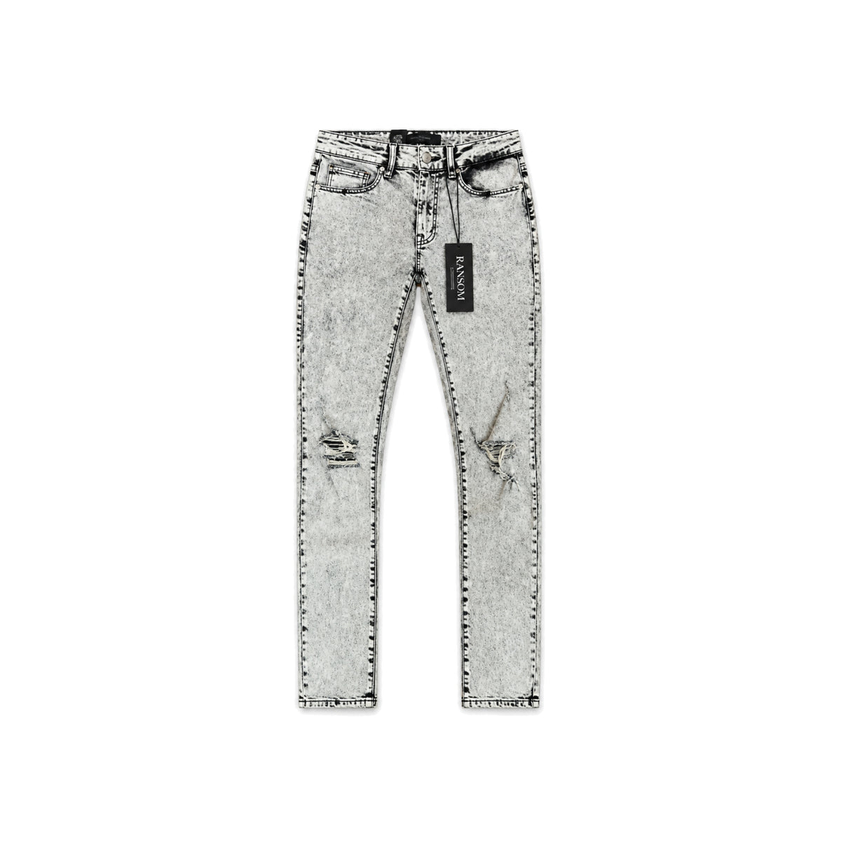 Ransom Light Grey Black Wash Skinny Jeans men's jeans flat lay