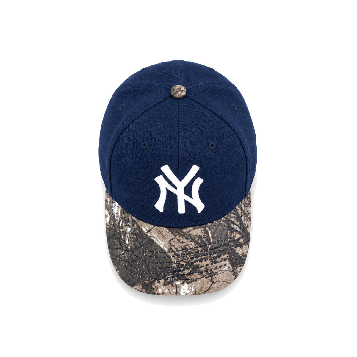 NY Snapback Hat - Navy/Camo front view