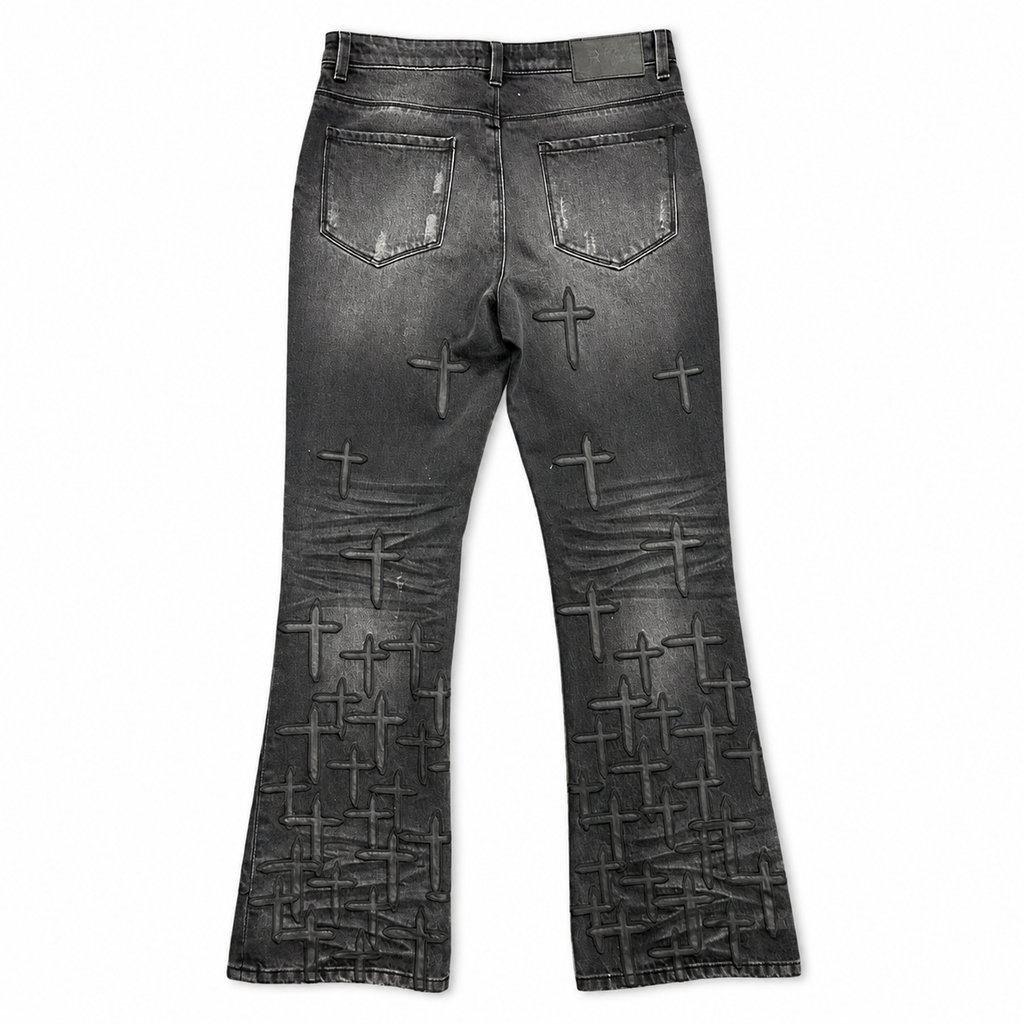 MAEL SLIM FLARE JEAN GRAPHITE DESCENDING CROSS
