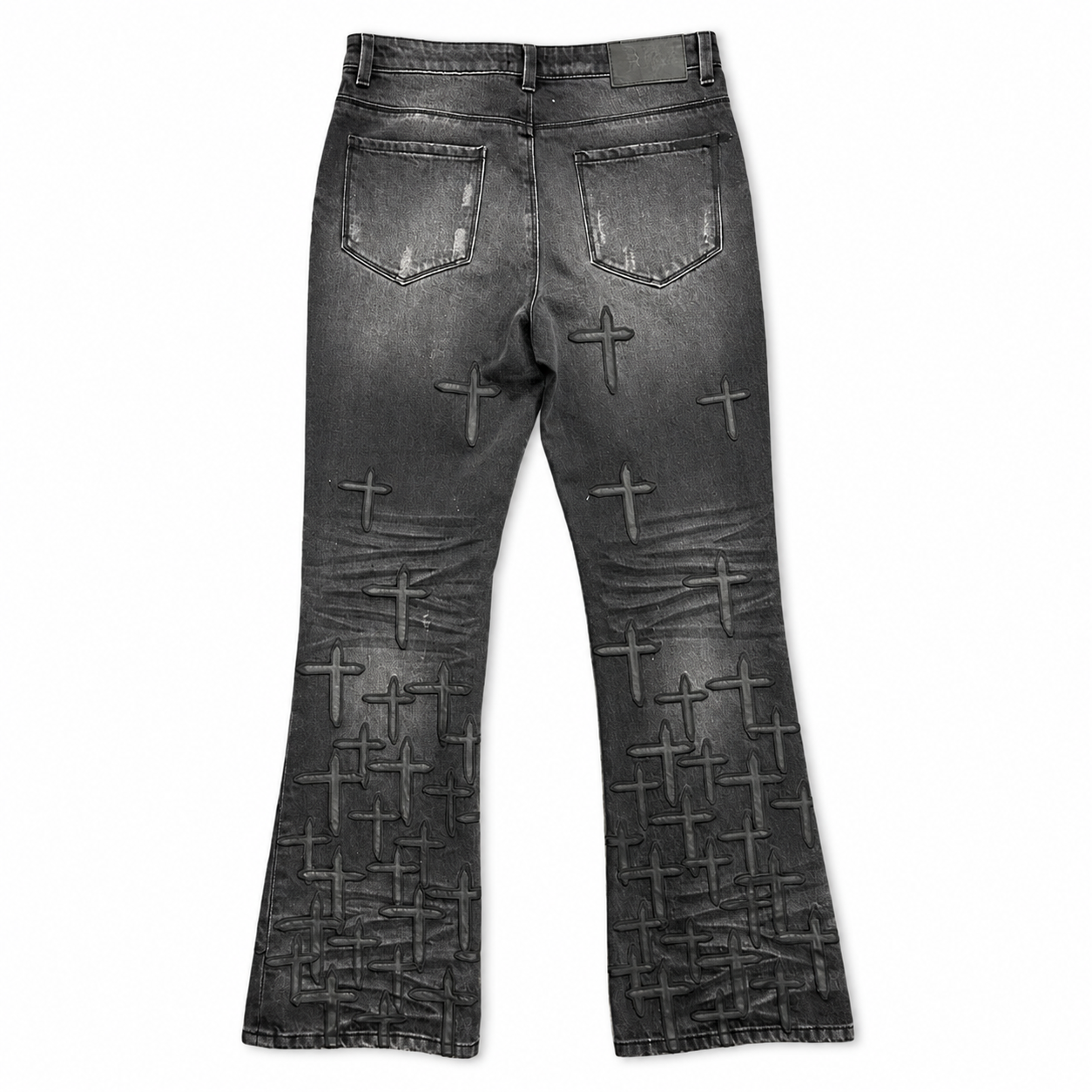 MAEL SLIM FLARE JEAN GRAPHITE DESCENDING CROSS