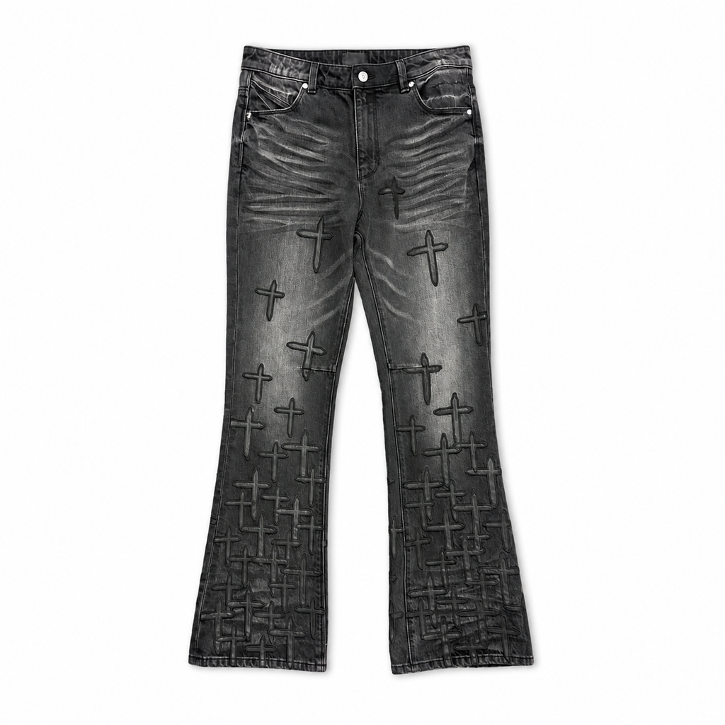 MAEL SLIM FLARE JEAN GRAPHITE DESCENDING CROSS