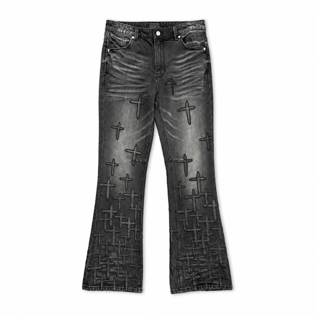 MAEL SLIM FLARE JEAN GRAPHITE DESCENDING CROSS