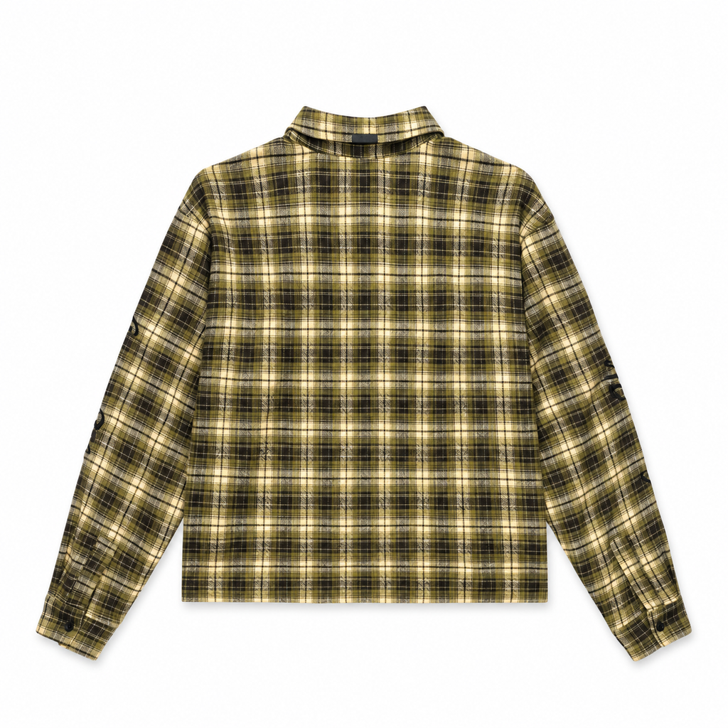 RYNOR CROPPED BUTTON-UP SHIRT OLIVE PLAID