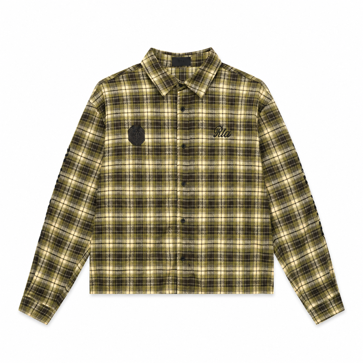 RYNOR CROPPED BUTTON-UP SHIRT OLIVE PLAID