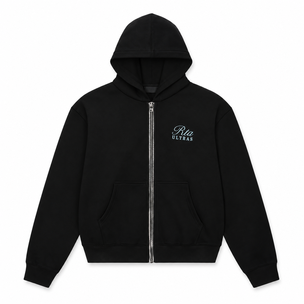 ZEV OVERSIZED ZIP HOODIE BLACK ULTRA CREST