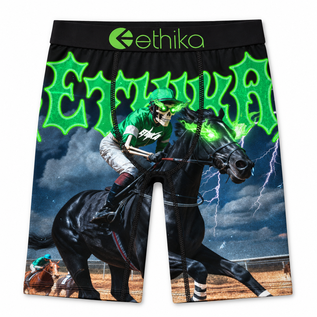 Neon Stallion boxer briefs - front flat lay on white