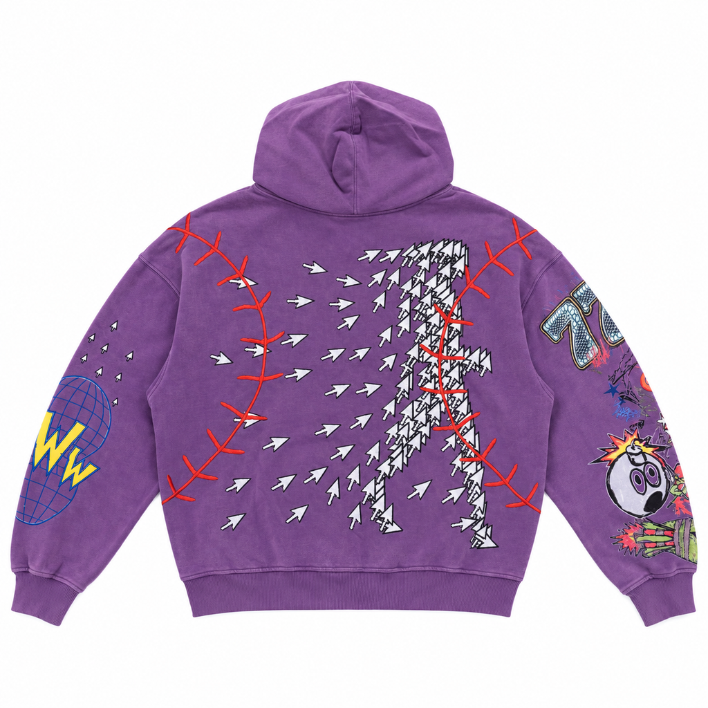Syndicate THE ATTACHMENT zip-up hoodie in purple, back flat lay