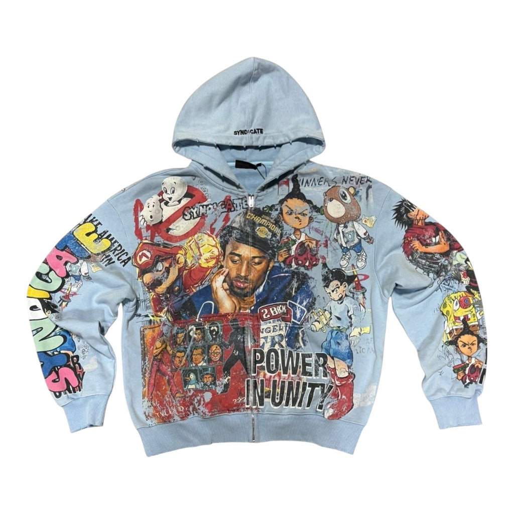 Syndicate UNITY 2.0 zip-up hoodie in blue, front flat lay