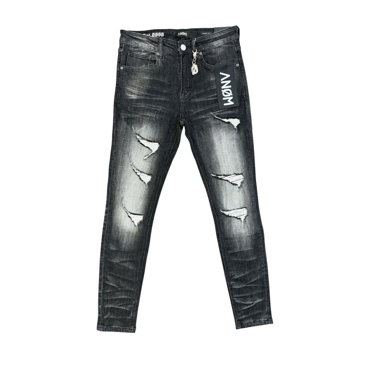 ANOM COSMIC skinny jeans in black wash, front flat lay