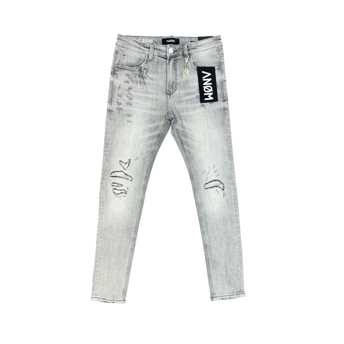 ANOM STATIC skinny jeans in gray wash, front flat lay