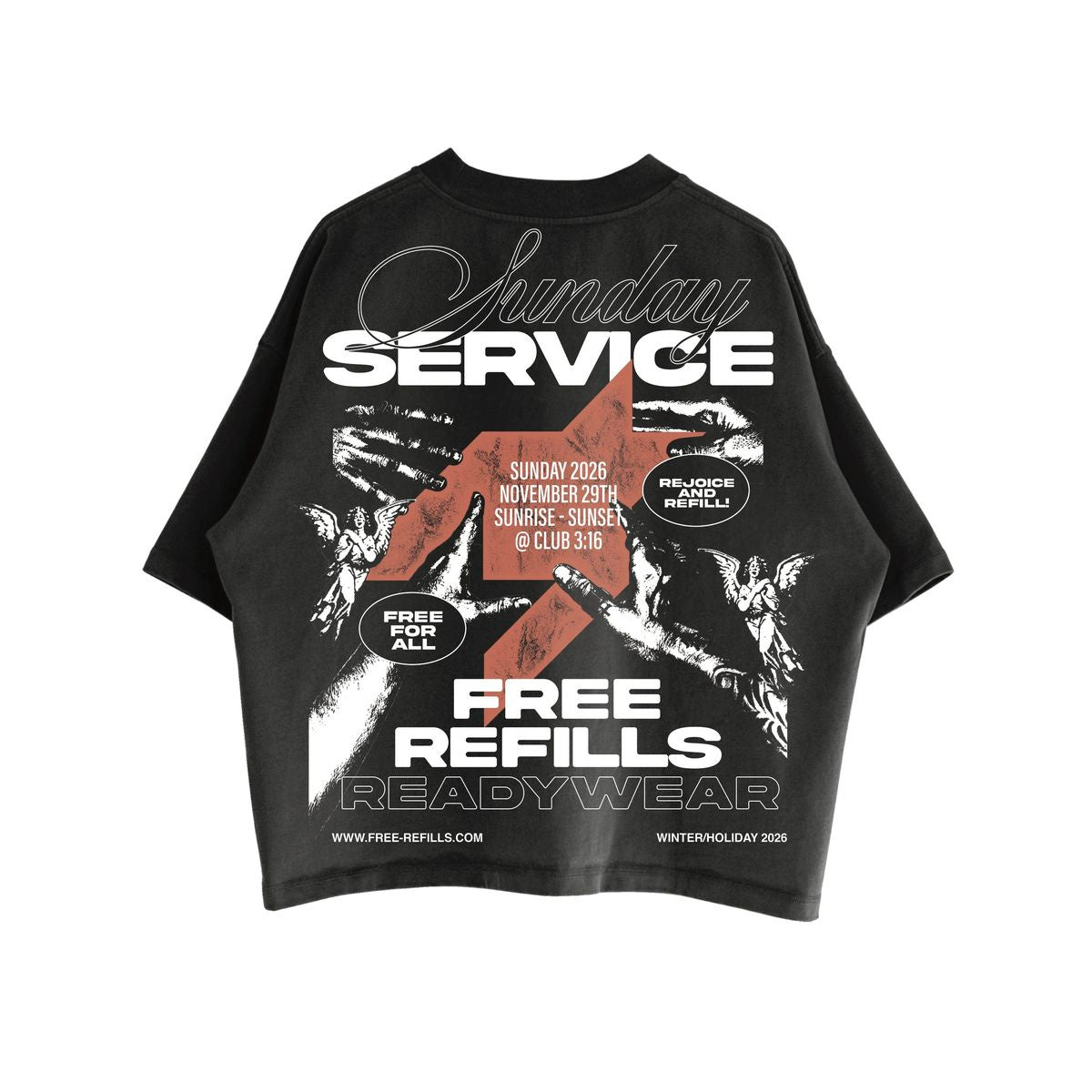 Free Refills sunday service tee black - back flat lay
