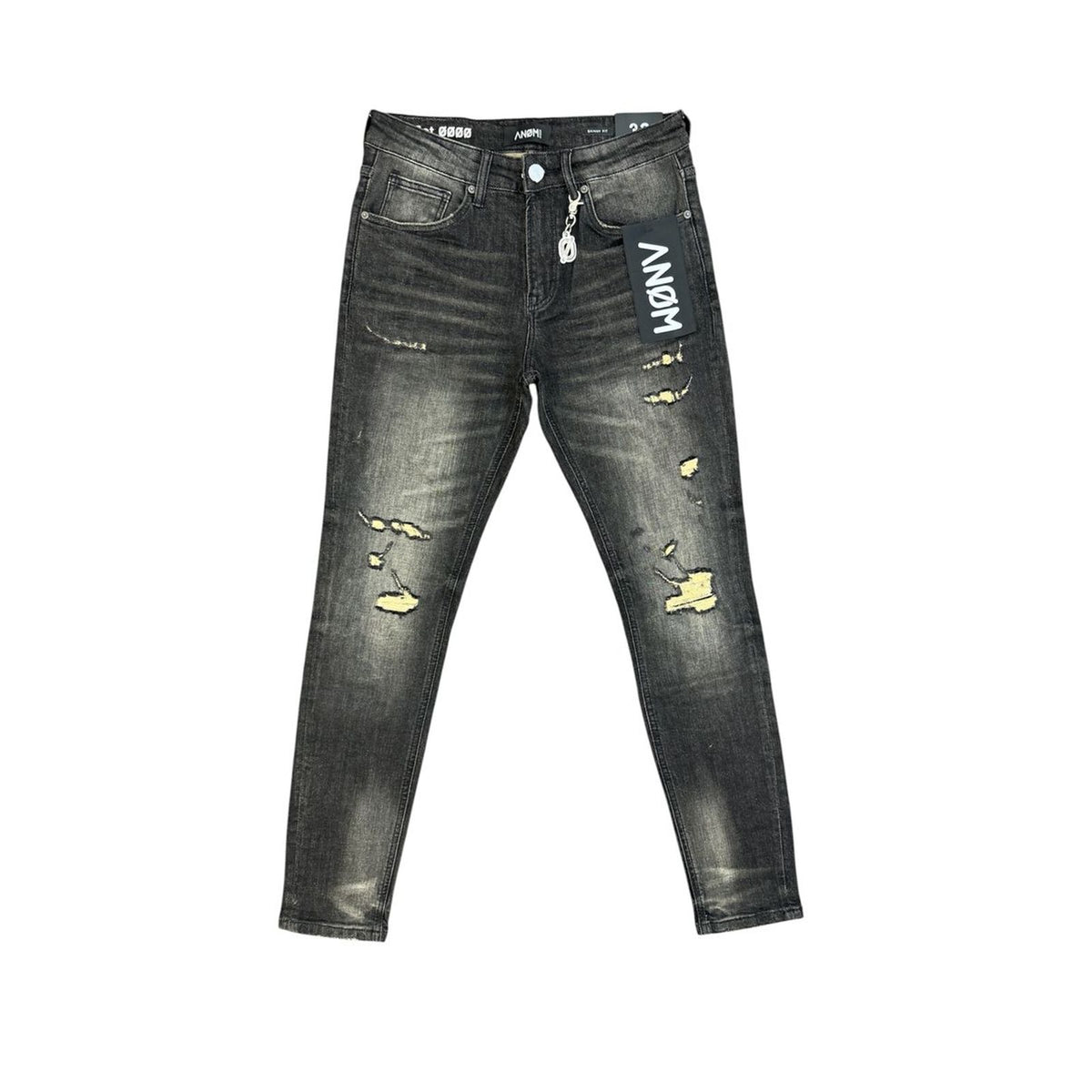 ANOM CARBON skinny jeans in vintage black wash, front flat lay
