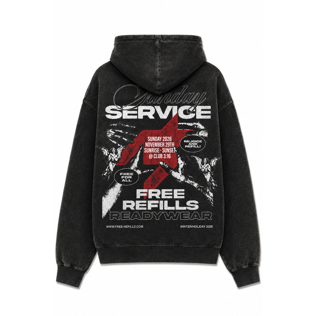 Free Refills sunday service hoodie black - back flat lay