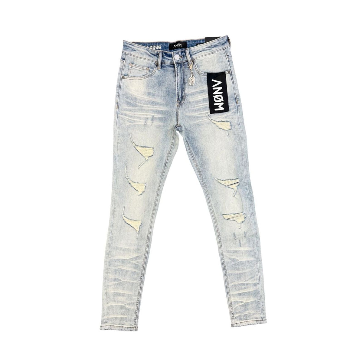 ANOM WAVE skinny jeans in blue wash, front flat lay