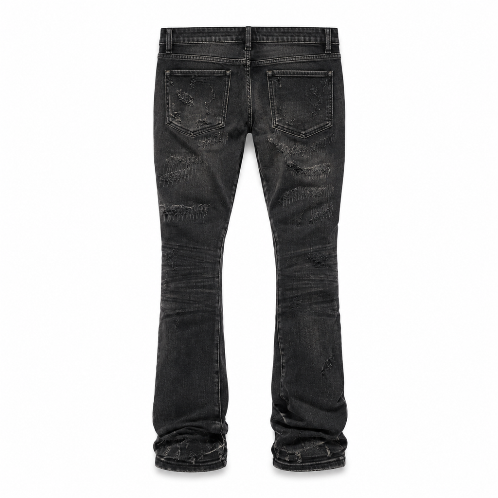 VALABASAS WIRED BLACK WASH STACKED JEANS Black Wash back flat lay